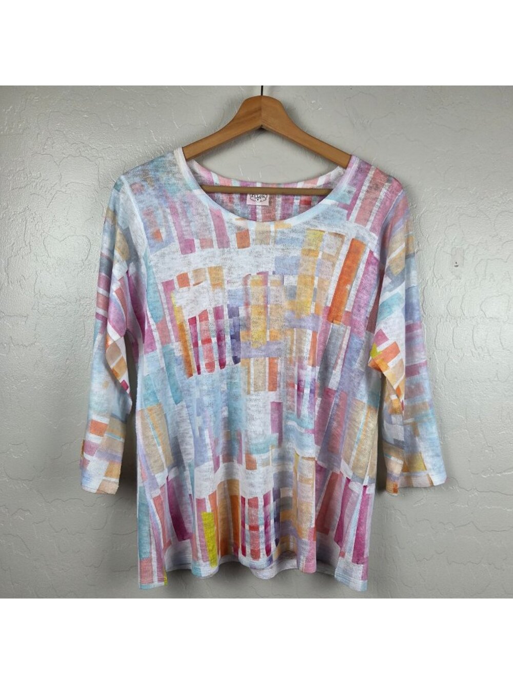 Et' Lois Abstract Mosaic Pastel Tunic Top Women's S Multicolor Artsy Art to Wear